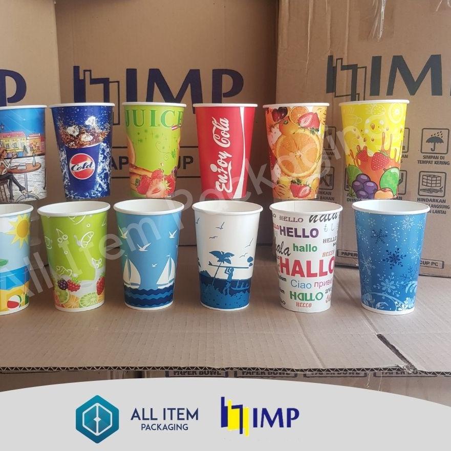 ⅍ Paper Cup 16 Oz Cold Generik IMP 480ml / Cup Motif @50 Pcs ◙