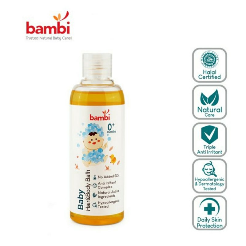 BAMBI Baby Hair &amp; Body Bath 2in1 200ml botol sabun dan Shampoo bayi