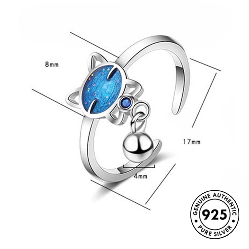 Cincin Desain Kucing Bahan S925 Silver Untuk Wanita