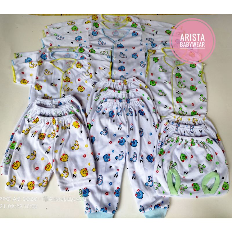 PAKET 18PCS/9STEL BAJU+CELANA BAYI PUTIH, MOTIF BEBEK