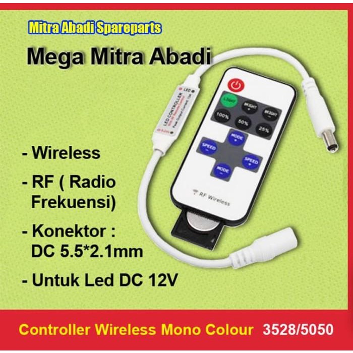 Mini Dimmer RF Remote Controller Single / Mono Colour / Warna Jack DC