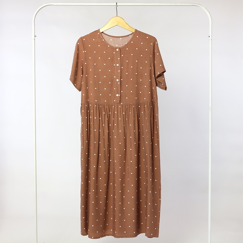 (KATLEEN) HOMEDRESS RAYON BUSUI FRIENDLY SLEEPWEAR COTTON RAYON-Polka Coffe