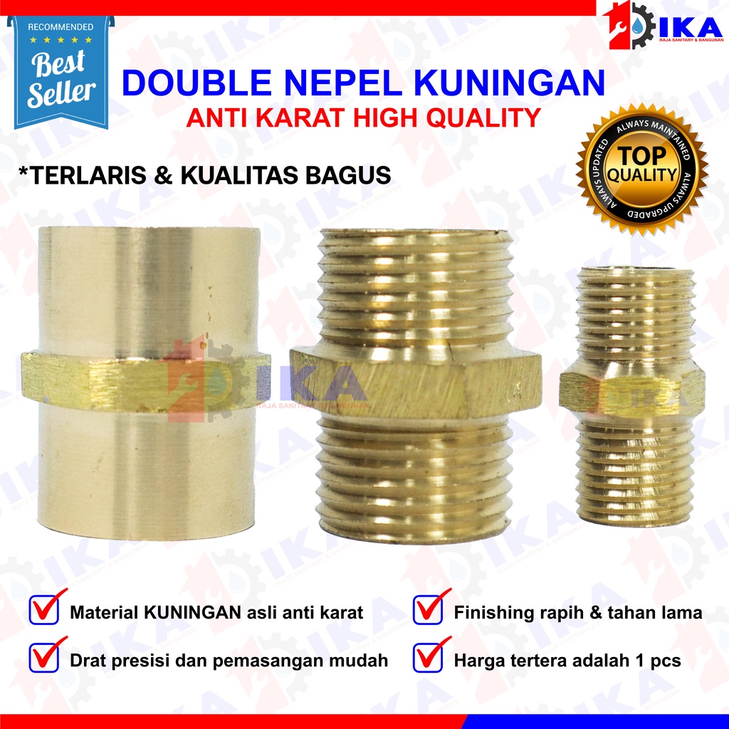 DOUBLE NAPLE NEPEL / NIPEL DRAT LUAR 1/2 &amp; 1/4 INCH SAMBUNGAN PIPA KRAN SERBAGUNA KUNINGAN STAINLE sok drat dalam kuningan 1/2 inch sok kran kuningan sambungan pipa 1/2 inch sok drat 1/2 double sok