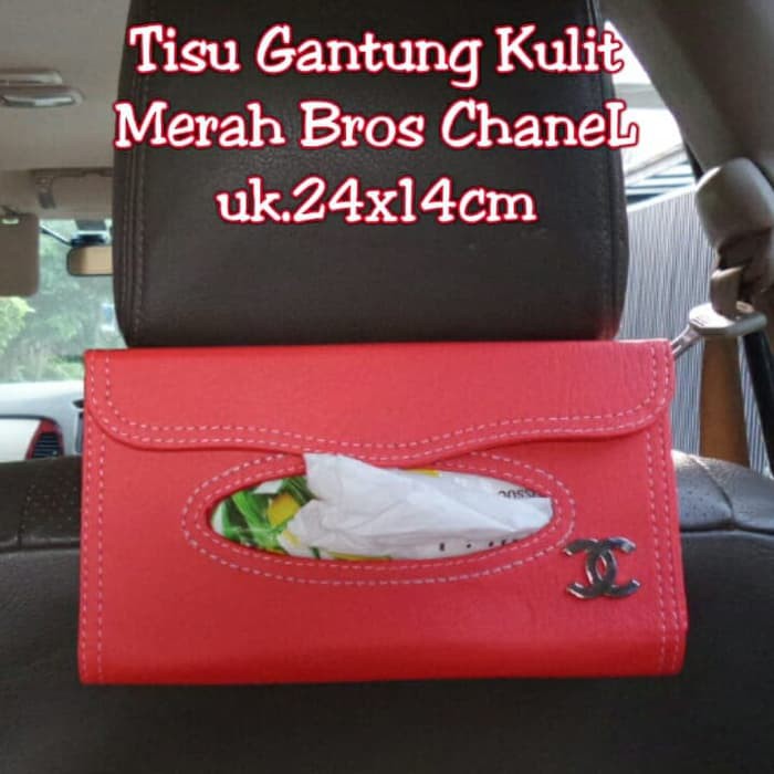 Tempat Box kotak tissue Tisu sunvisor mobil Kulit chanel chanel merah i