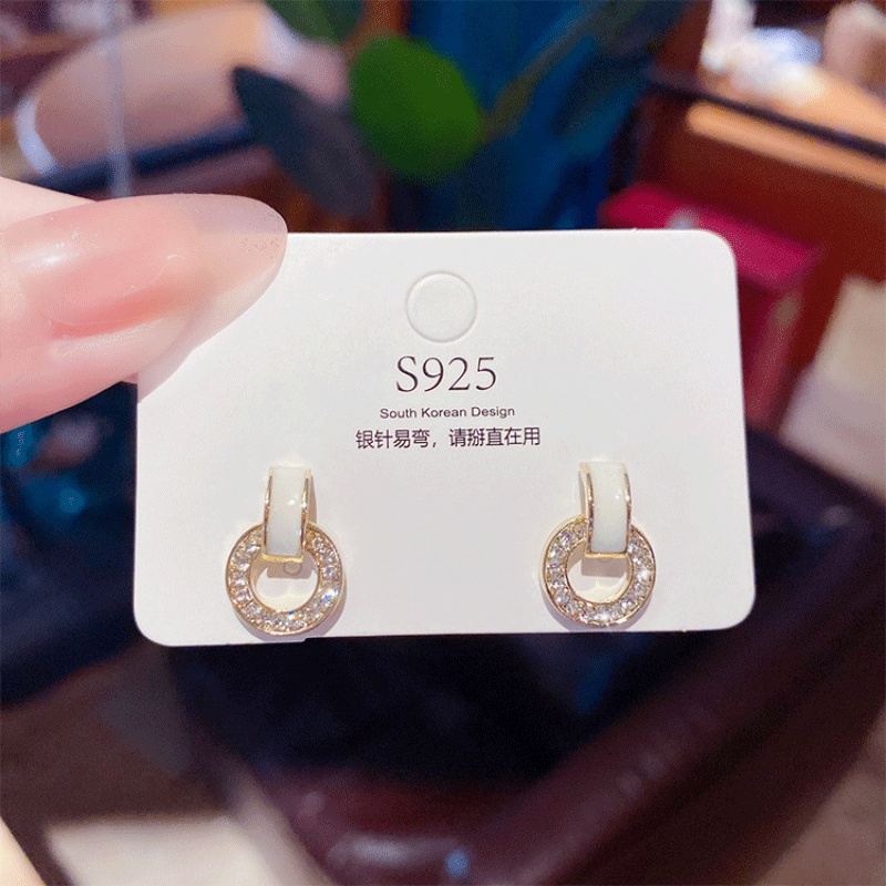 XiaoboACC Anting Tusuk Silver S925 Bentuk Lingkaran Aksen Zircon Untuk Perhiasan Wanita