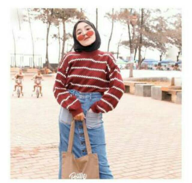 SWEATER RAJUT WANITA/ATASAN RAJUT WANITA STRIPE ZIGZAG OKSANA TRIBAL PREMIUM