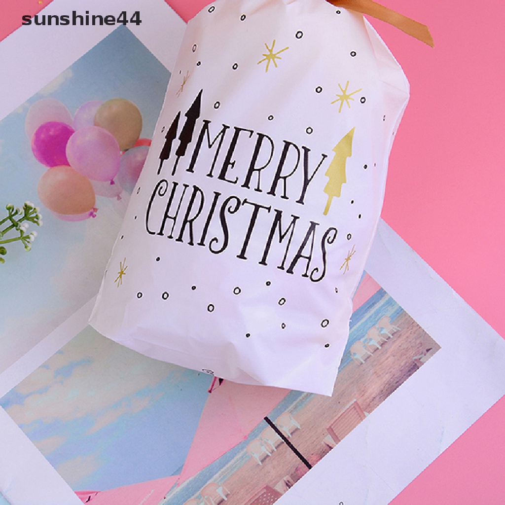 Sunshine 10pcs Kantong Plastik Permen / Biskuit Motif Rusa Natal Untuk Hadiah 10pcs Kantong Permen / Biskuit Motif Rusa Natal Warna Merah Untuk Hadiah