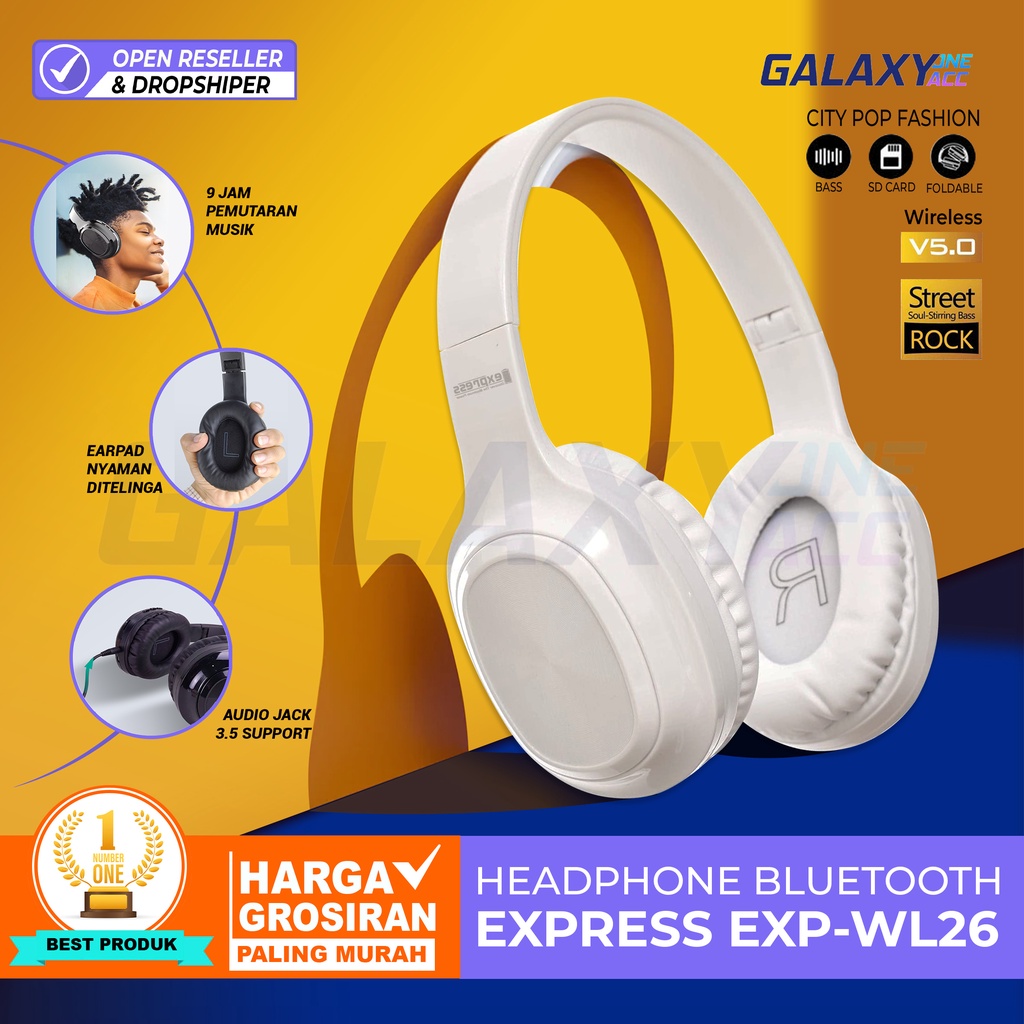 EARPHONE BLUETOOTH WIRELESS EXPRESS EXP-WL26 / HEADPHONE BANDO BLUETOOTH SUPERBASS FREE KABEL CHARGE