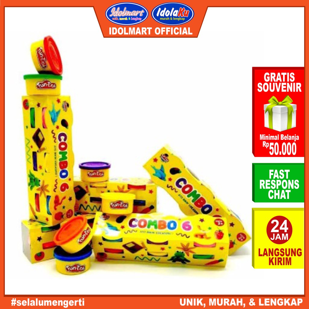IDOLMART Mainan Fundoh combo isi 6 pcs/ Lilin Mainan reffil / Mianan Edukasi SNI / Fun Doh Idolmart Surabaya