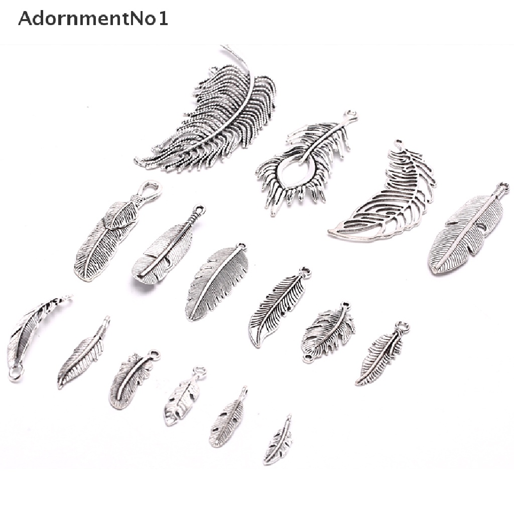 (AdornmentNo1) 16pcs / Set Liontin Bentuk Bulu Malaikat Silver Gaya Vintage Untuk Kerajinan Tangan DIY