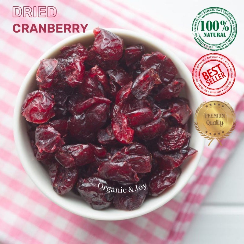 Pure Dried Cranberries/ cranberry kering (tanpa pemanis/unsweetened, buah alami,antioxidant,fruit tea, snack sehat,granola,muesli)