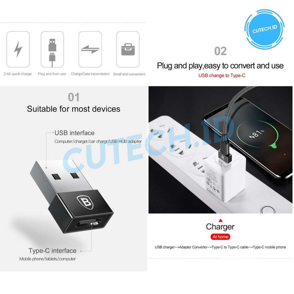 Baseus OTG Converter Adaptor USB A to Type C kode CAAOTG-01 CATJQ-01 (Support Fast Charging)