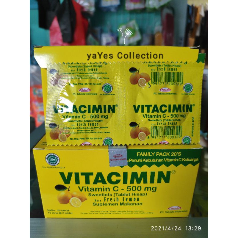 Vitacimin Vitamin C isi 2 Tablet Suplemen Makanan Fresh Lemon