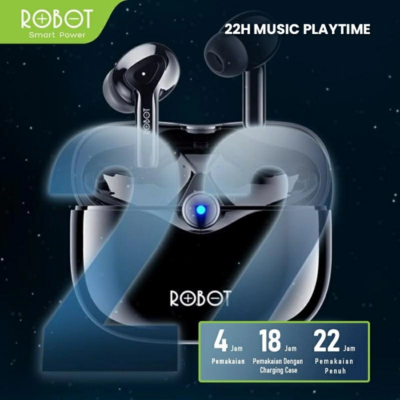 HEADSET ROBOT BLUETOOTH AIRBUDS T30 TRUE WIRELESS EARBUDS - BLACK