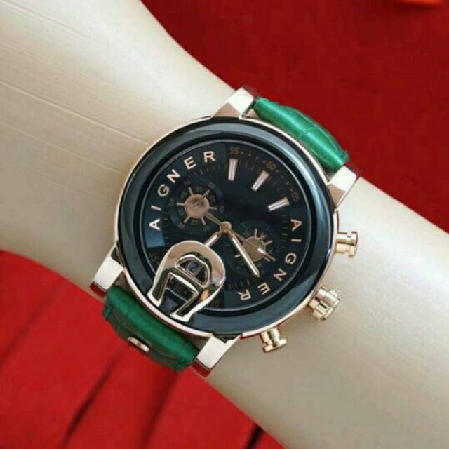 Jam tangan aigner baridona black gold leather green