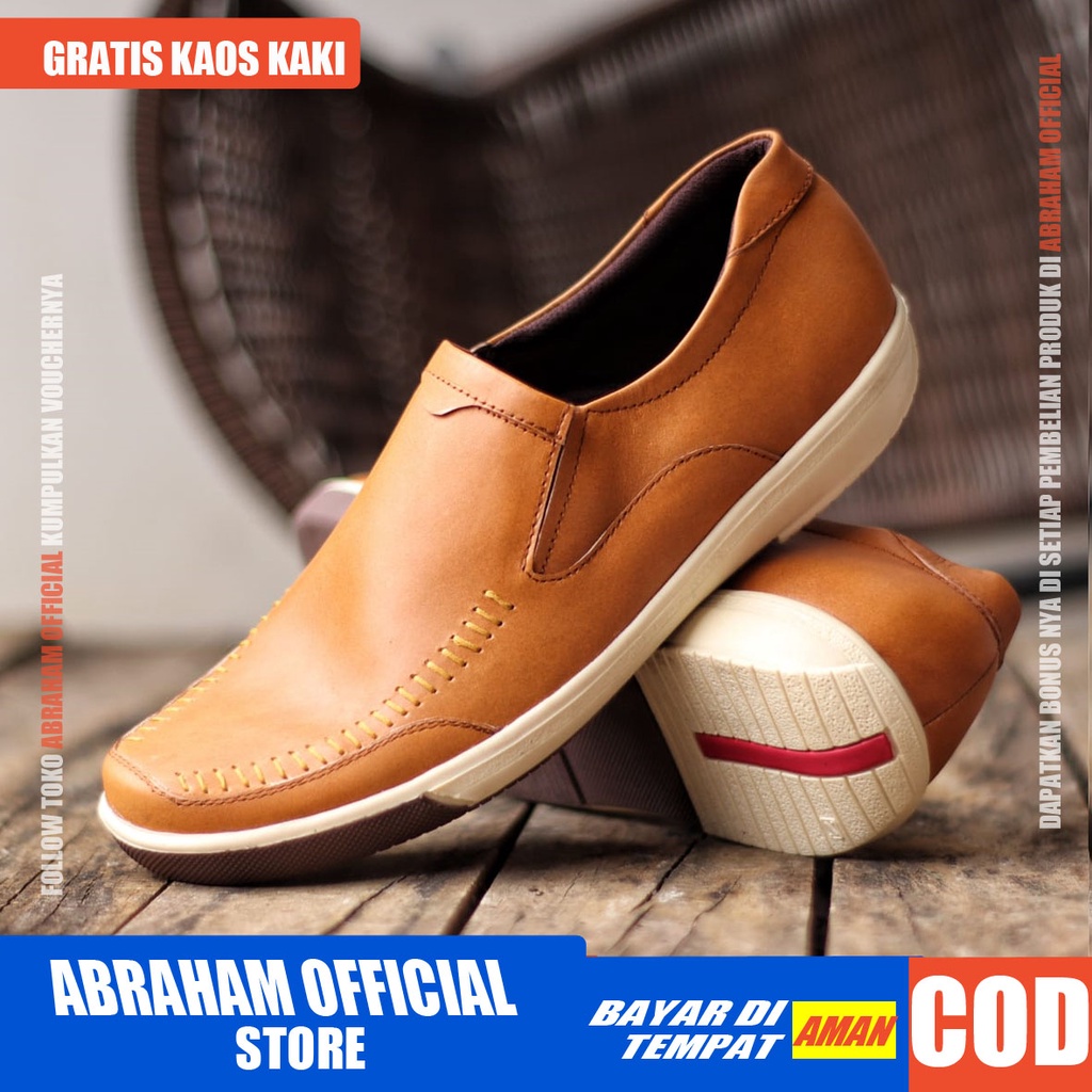 ABRHM x SANPER Sepatu Casual Slip On Kulit Asli Kasual Formal Pria Kerja Kantor Kuliah Kondangan Anti Slip Original