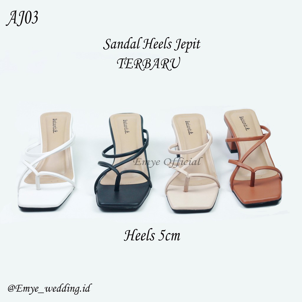 Emye AJ03- Sandal Slop Jepit Hak Tahu Heels Tali 5cm Wanita Terbaru Murah Mewah Kekinian 2021 AJ03
