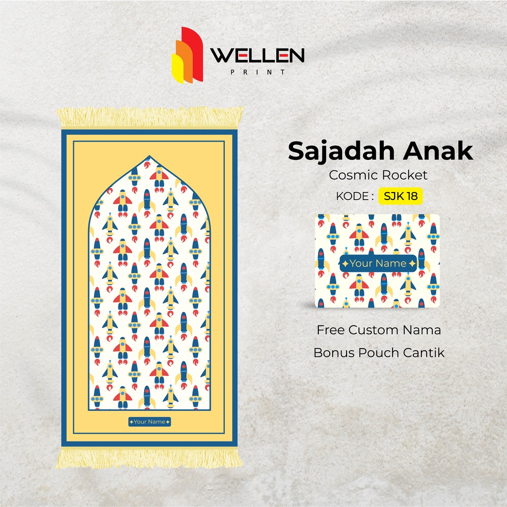 WELLEN PRINT - Sajadah custom print nama / cetak sajadah dan pouch ukuran kecil untuk anak-1
