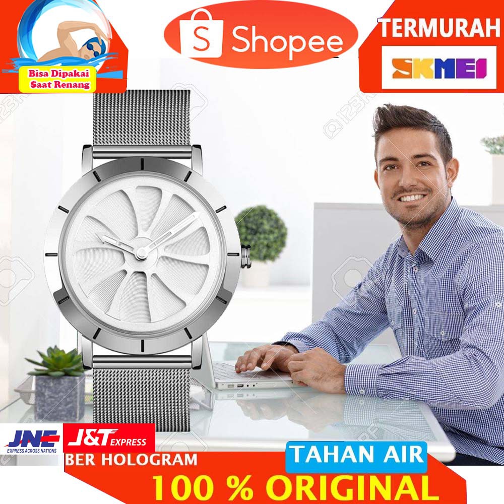 SKMEI Jam Tangan Analog Pria Strap Stainless Steel - 9204 [Silver Putih]
