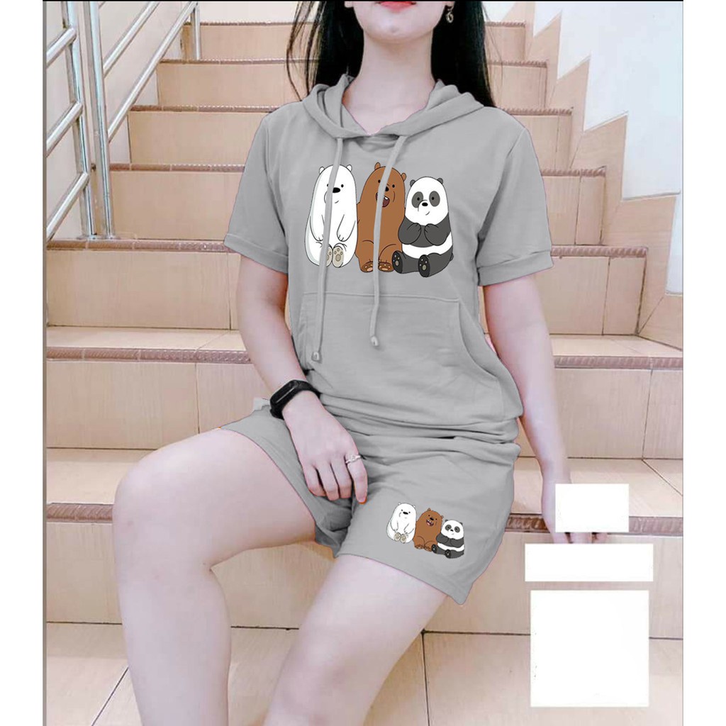 Tq88indonesia Baju Setelan Wanita Terbaru / Set Panda  / Baju Set Kaos Cewek Terbaru / Stelan Santai Cewek / Set Celana Pendek / Ootd / Outfit Terbaru