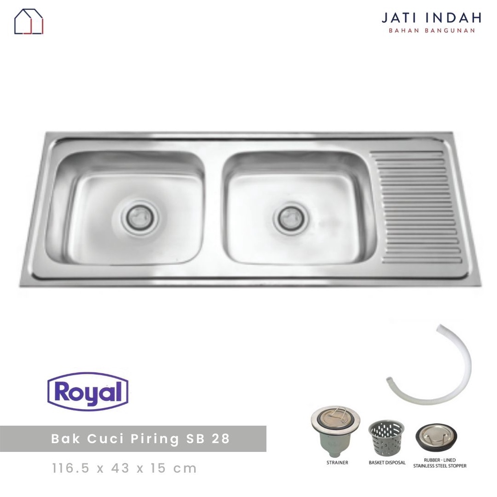 Bak Cuci Piring Royal SB-28 Stainless Sink 2 Lubang Sayap / Wastafel / Washbak / Wasbak