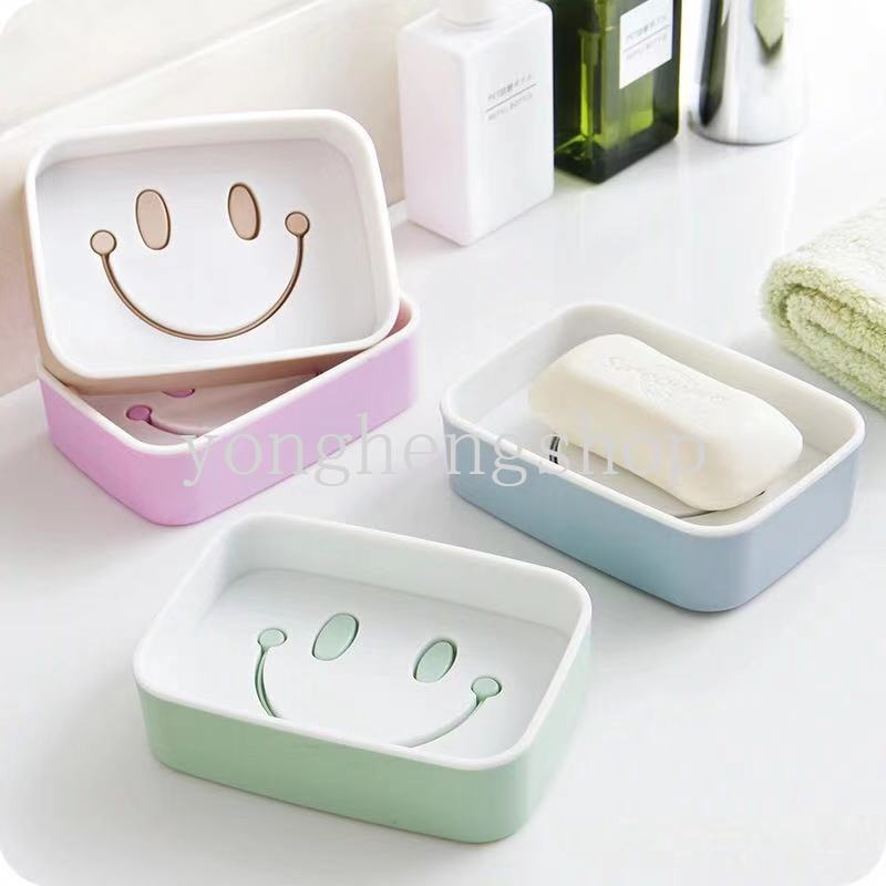 Rak Holder Sabun Dua Lapis Motif Kartun Wajah Tersenyum Untuk Kamar Mandi