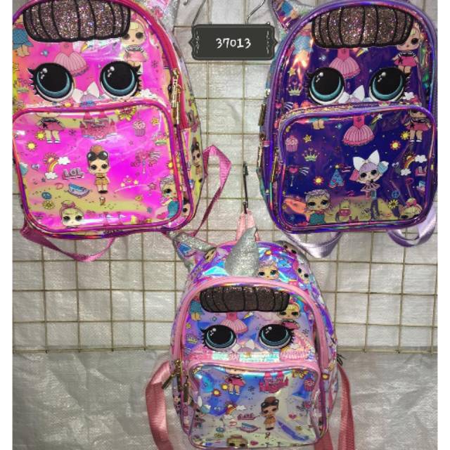 tas ransel lol mata bulat poni back pack anak cewe impot hologram tanduk kuda unicorn ukuran medium