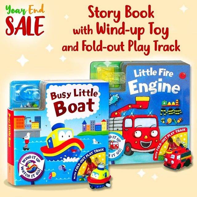 SALE Board Book with Fold-Out Play Track and wind-up toy