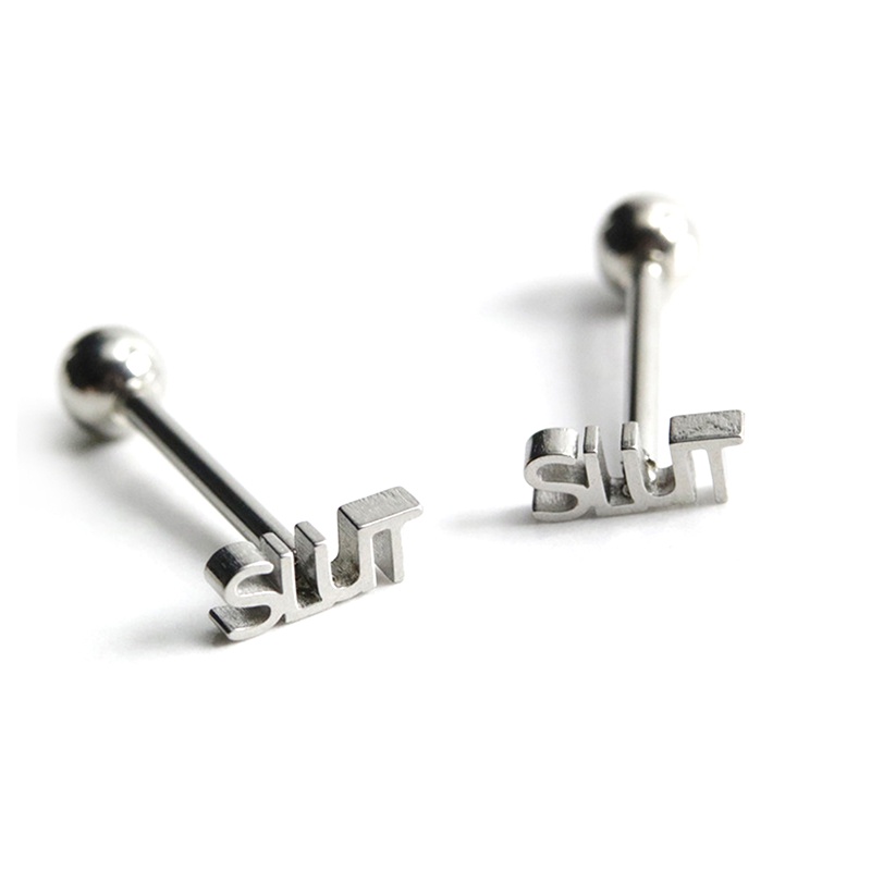 &lt; E2id &amp; &gt; Anting Tindik Lidah / Tubuh Bentuk Barbel Bahan Stainless Steel Gaya Punk