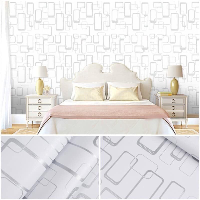 Wallpaper Dinding Kotak Silver Dasar Putih 10m x 45cm