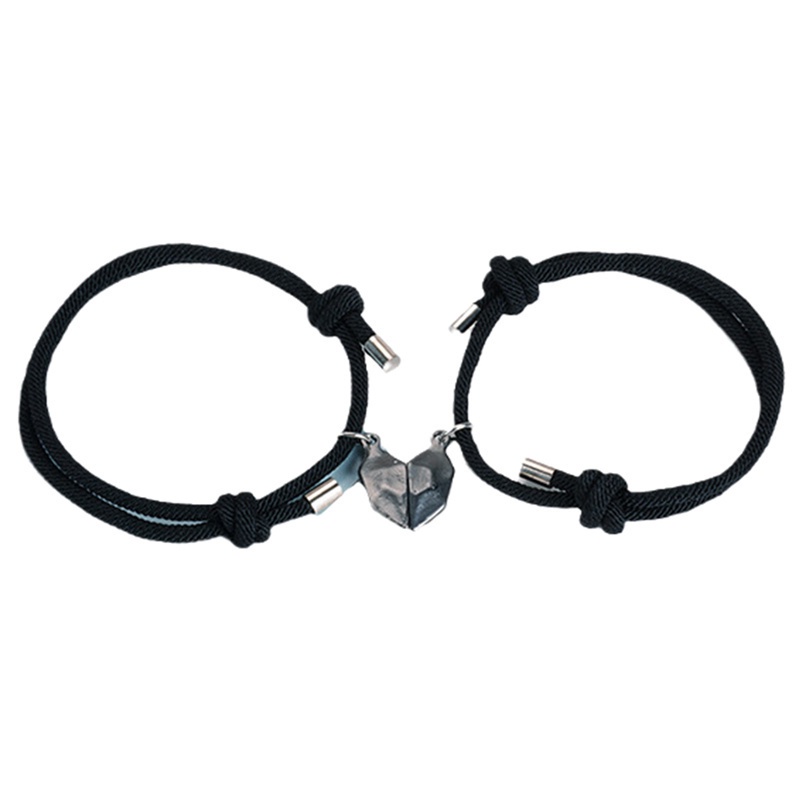 Fancyqube 2pcs Gelang Tali Kepang Magnetik Liontin Hati Bahan Stainless Steel Untuk Pria Dan Wanita