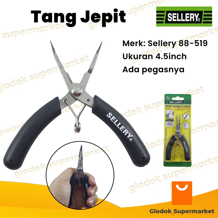 Tang Jepit Lancip Lengkung Bergerigi 4.5inch Sellery Bent Nose Plier 4.5inch 88-519