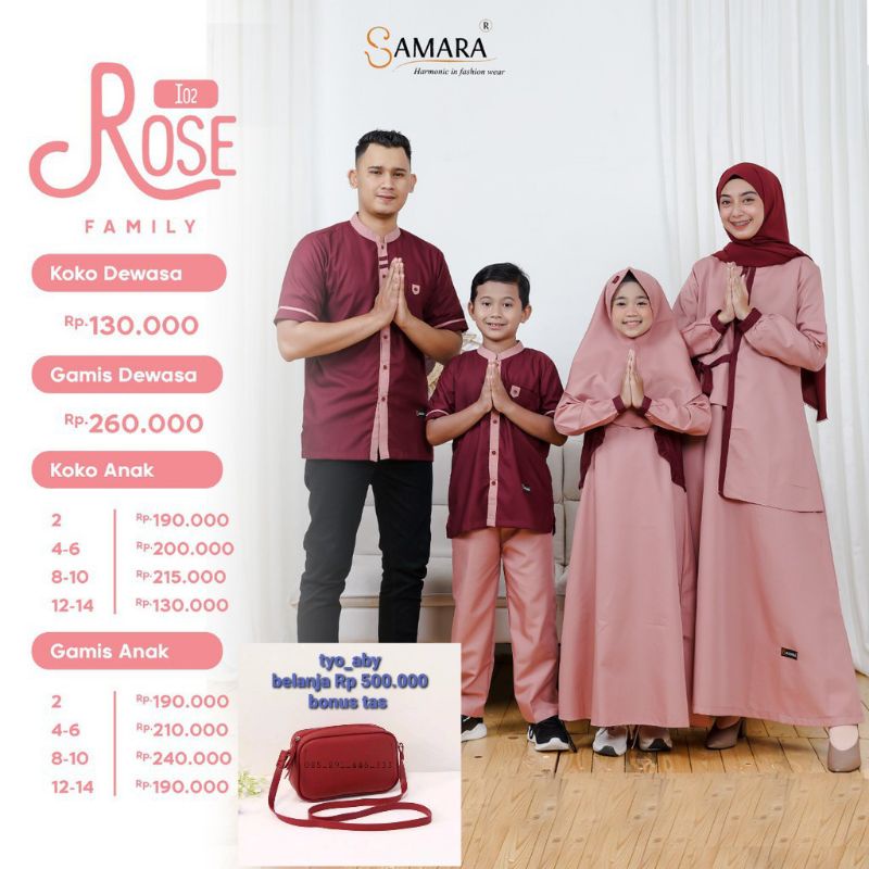 SARIMBIT KELUARGA SAMARA FASHION I02 ROSE GAMIS IBU KOKO LENGAN PENDEK PENDEK AYAH ANAK WARNA MAROON