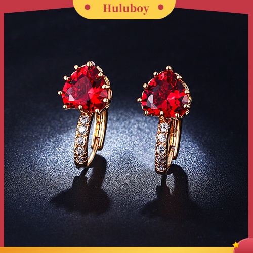 Hu Hu Hu Hu Hu Alat Bantu Pasang Kacamata♡ Anting Tusuk Bentuk Hati Merah Lapis Emas 18K Untuk Wanita