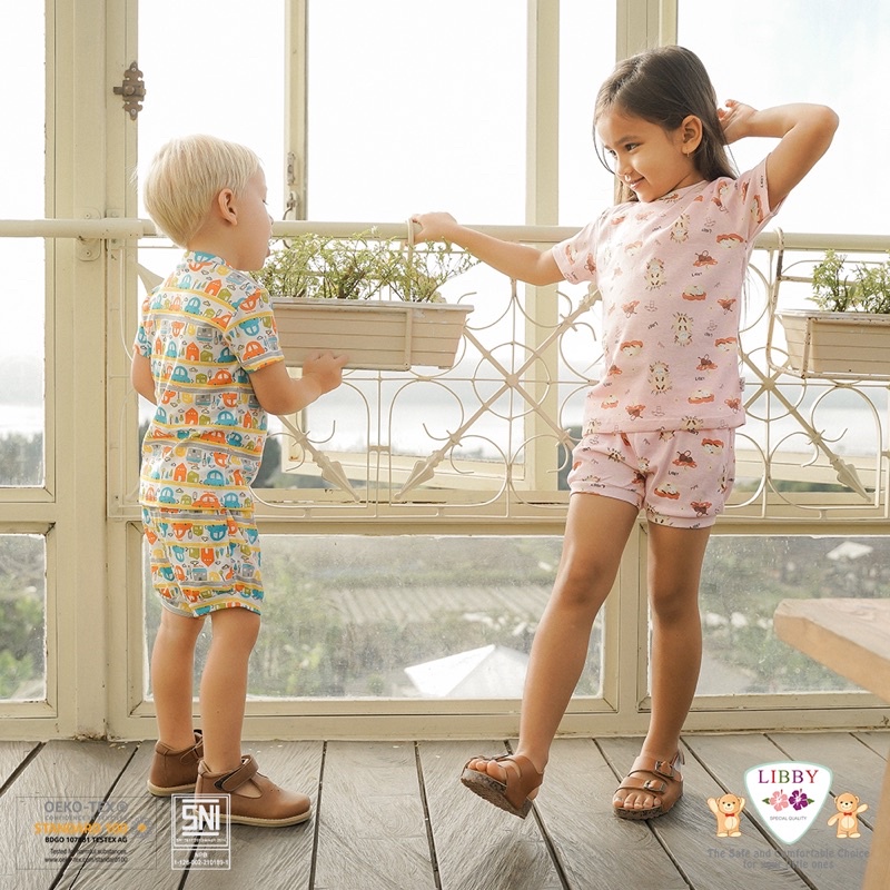 LIBBY Stelan Oblong Cotton Rib Pendek Boy &amp; Girl  - Celana Pendek Series Motif Gardens By The Joy (1stel)