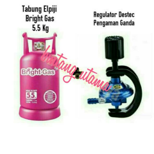 Tabung bright gas+isi+regulator destec,kualitas bagus.