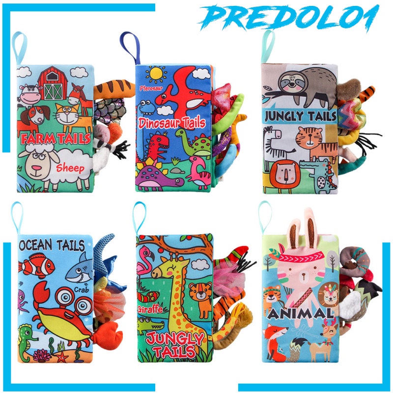 [PREDOLO1] Portable Babies Cloth Book, Animal Tail Touch and Feel Early Development Interactive Toys, Soft