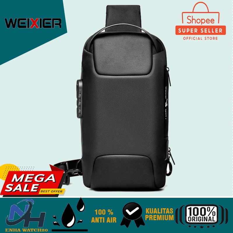 Tas Selempang Bahu Pria USB Charger WEIXIER 9529 Shoulder Bag Premium Anti Maling Original Tas Carge