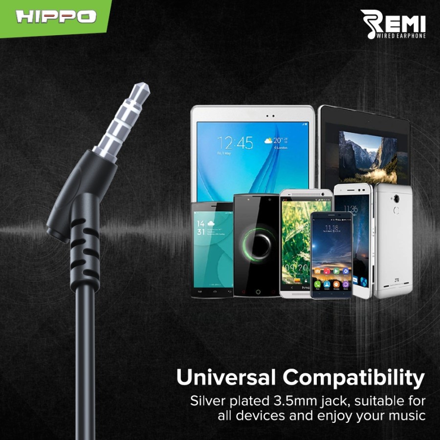 Handsfree hanset handset Hippo Remi Stereo Wired Earphone Microphone Garansi Resmi 3 tahun