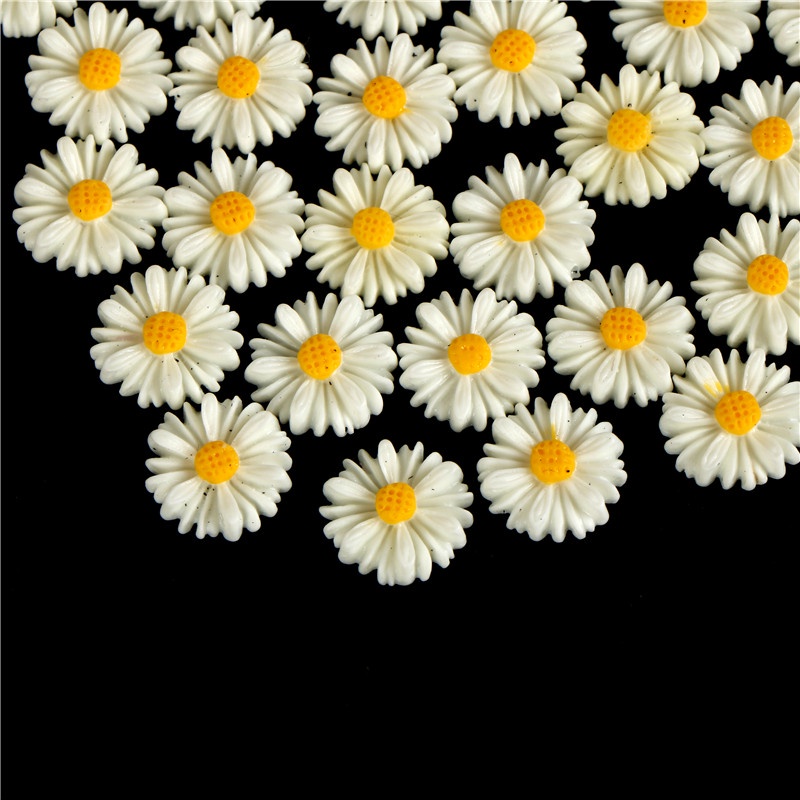 50 Pcs Perhiasan cabochon resin Bentuk Bunga daisy Warna Putih