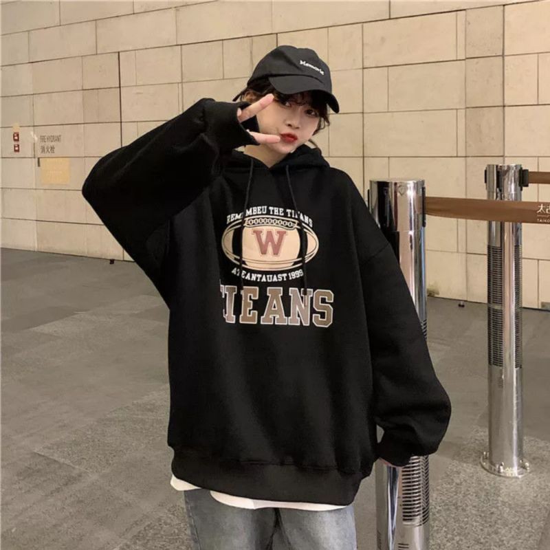 Hoodie Oversize Wanita Korean Style Bahan Katun Fleece Tebal Murah Polos XXL Ori Sweater Kekinian