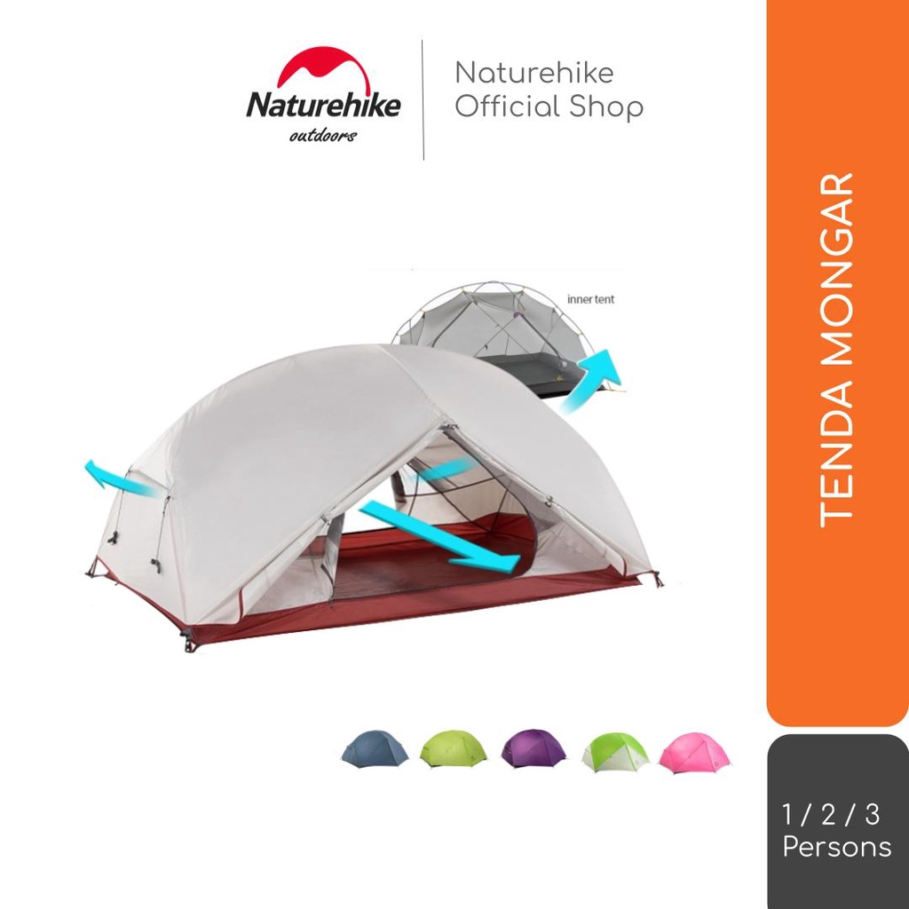 Naturehike Tenda Mongar Kapasitas 1 2 3 Orang 210T / 20D Camping Ultralight Dome Double Layer 2P 3P