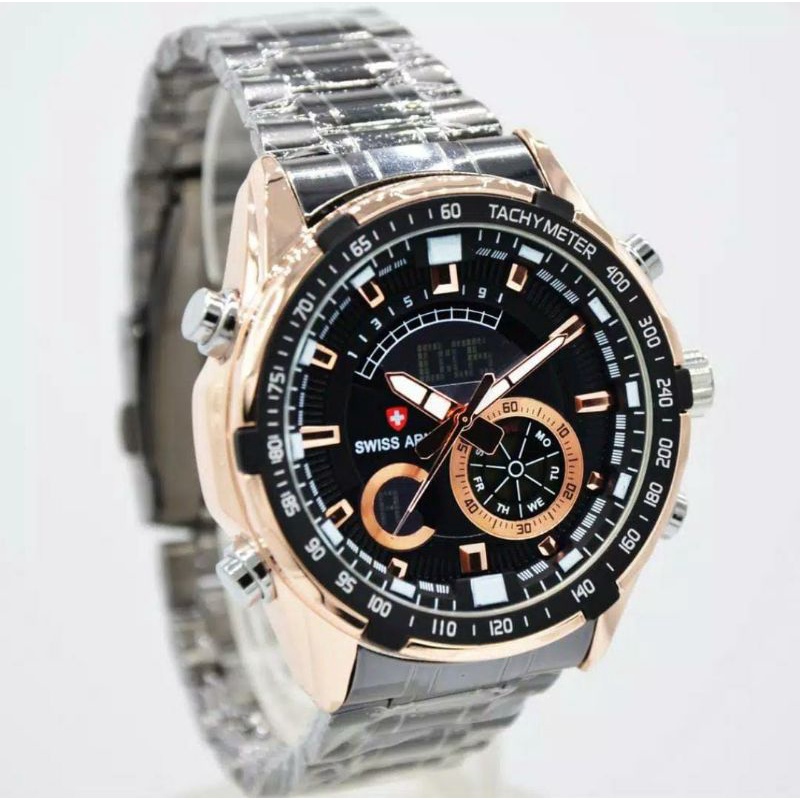 JAM TANGAN DUAL TIME ANALOG DIGITAL STAINLESS STEEL BISA COD