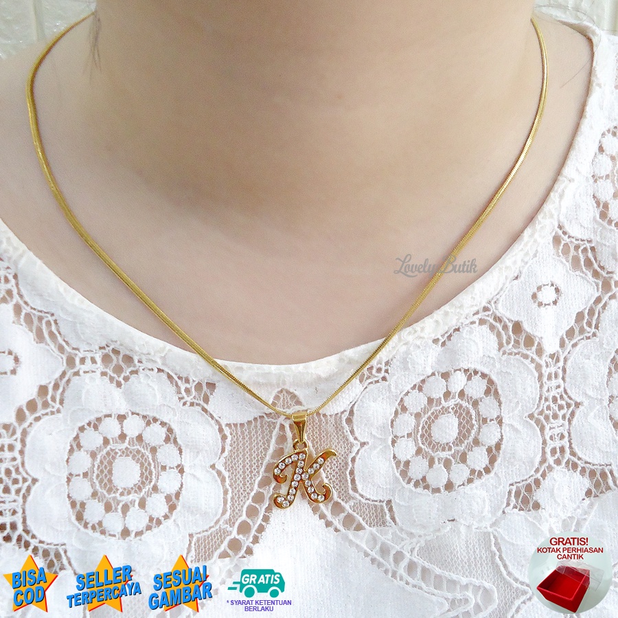 Lovelybutik - Kalung Inisial Huruf Titanium anti karat Kalung hurup Abjad Alphabet Ins K Klasik Bonus Kotak Perhiasan