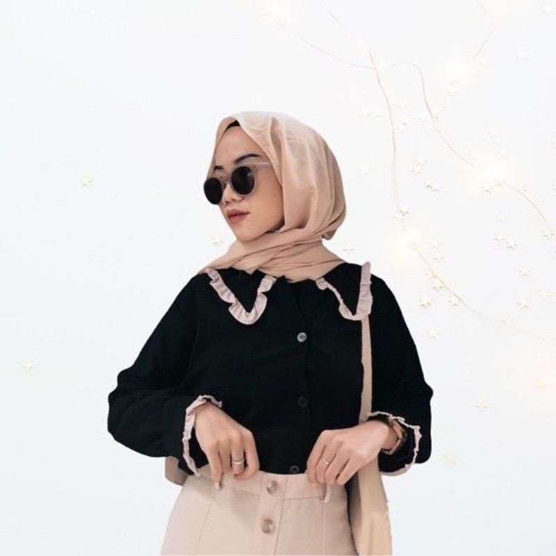 Reisa Baju Atasan Blouse Kemeja Wanita Casual Korean Style Kekinian Hitam Lengan Panjang Sisters Korea Import Polos Balon Murah Crop Terbaru Perempuan-1