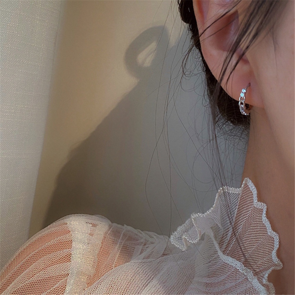 【COD Tangding】Korean Temperament Simple Design Sense of Chain Earstuds Diamond Earclasp French Earrings Fashion Jewelry