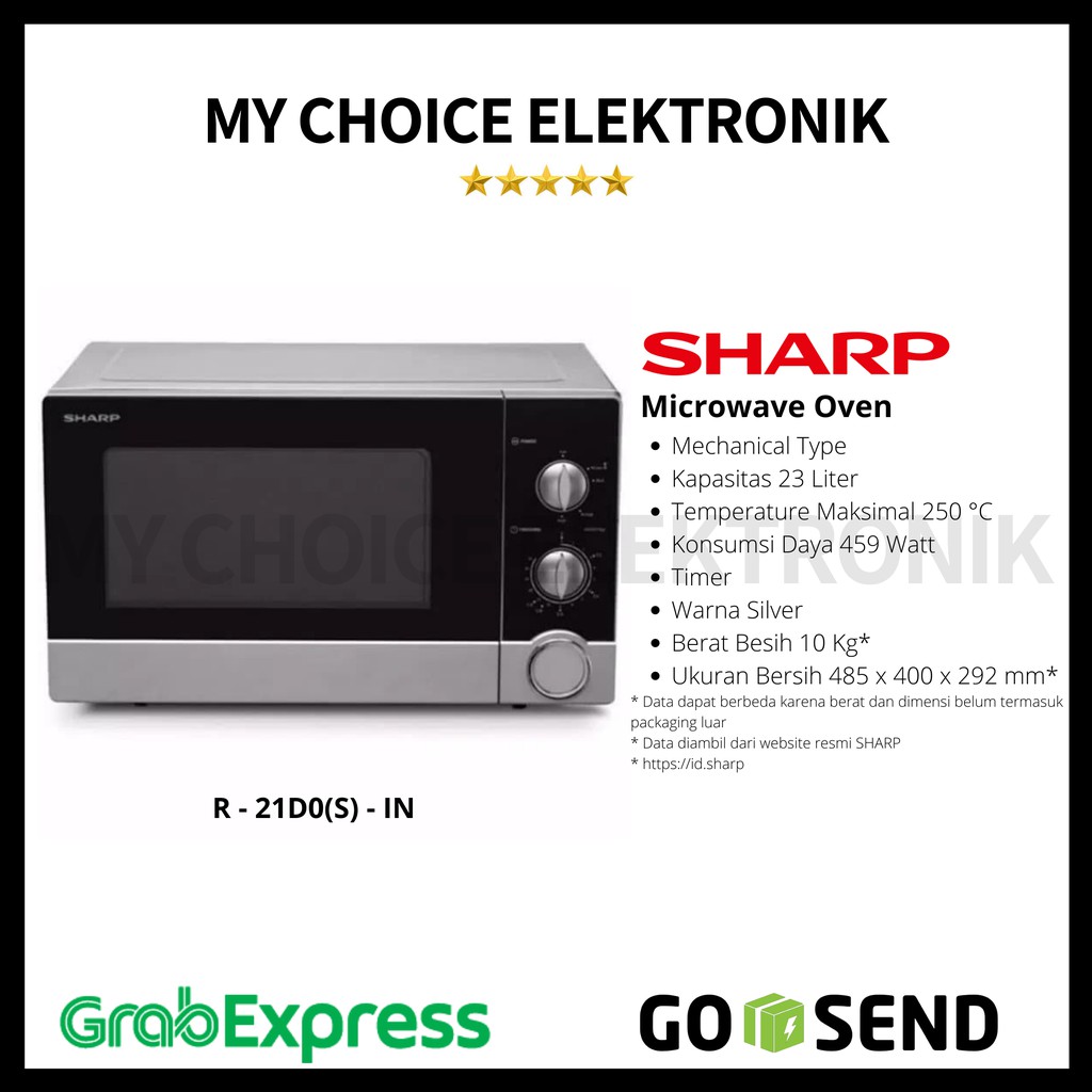 Sharp Straight R-21DO(S)-IN. Microwave Oven 23 Liter. 450 Watt. Baru