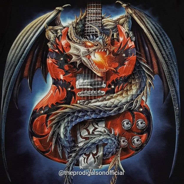 Kaos Rock Chang Import Size M Gitar Naga 3D Glow in The Dark