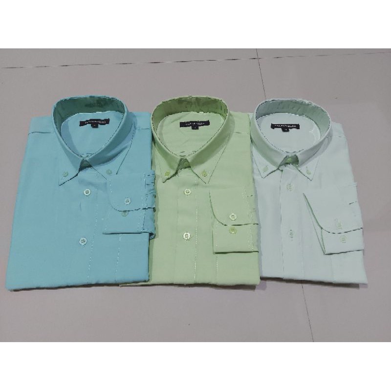 Kemeja Polos Lengan Panjang M L XL semi slim hijau tosca pink muda fusia peach orange kuning mustard