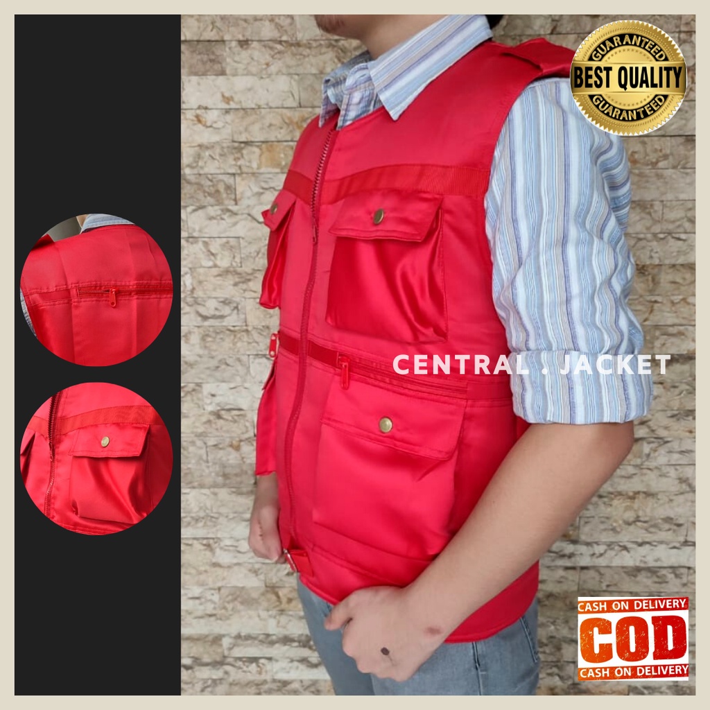 ROMPI OUTDOOR MERAH MULTIFUNGSI - JAKET ROMPI MOTOR TEBAL - VEST MULTIFUNGSI - ROMPI ORGANISASI